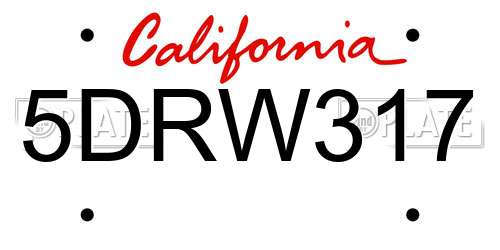 5DRW317 California License Plate
