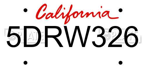 5DRW326 California License Plate