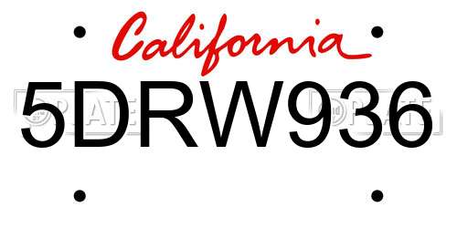 5DRW936 California License Plate