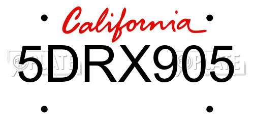5DRX905 California License Plate