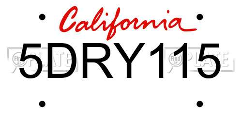 5DRY115 California License Plate