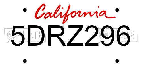 5DRZ296 California License Plate