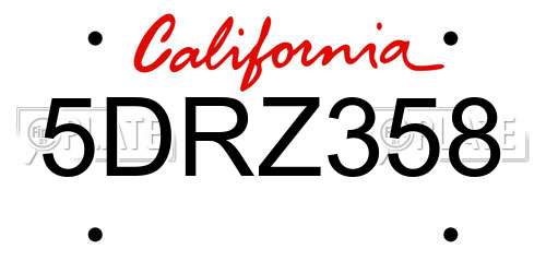 5DRZ358 California License Plate