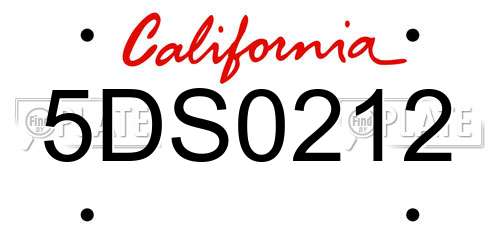 5DS0212 California License Plate
