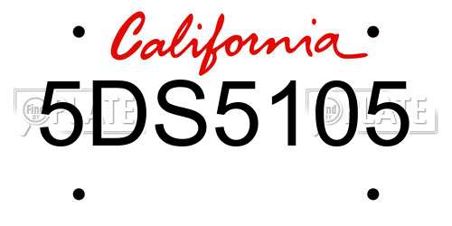5DS5105 California License Plate