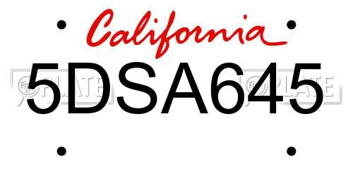 5DSA645 California License Plate