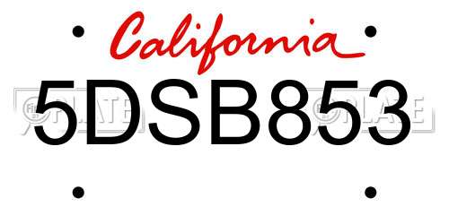 5DSB853 California License Plate