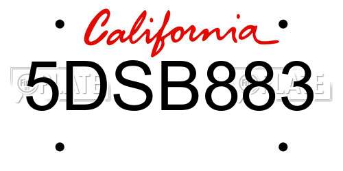 5DSB883 California License Plate