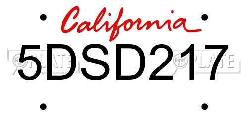 5DSD217 California License Plate