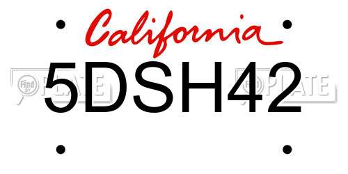 5DSH42 California License Plate