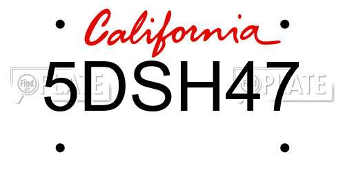5DSH47 California License Plate