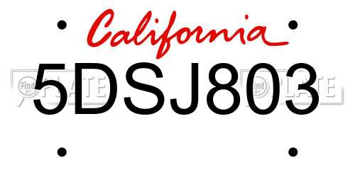 5DSJ803 California License Plate