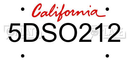 5DSO212 California License Plate
