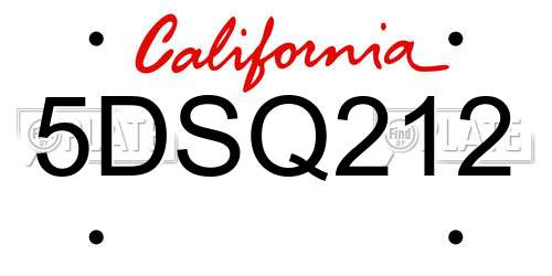 5DSQ212 California License Plate