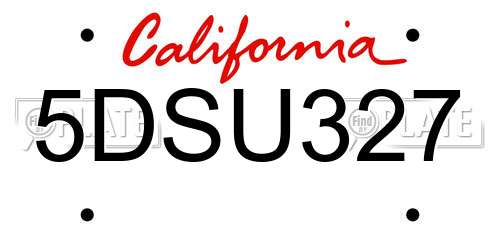 5DSU327 California License Plate