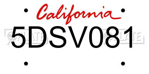 5DSV081 California License Plate
