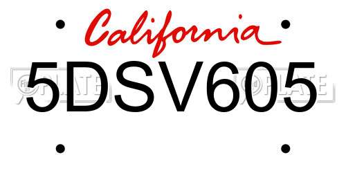 5DSV605 California License Plate