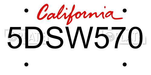 5DSW570 California License Plate