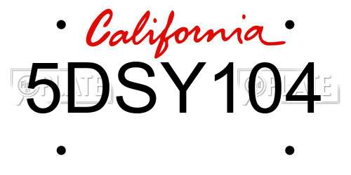 5DSY104 California License Plate