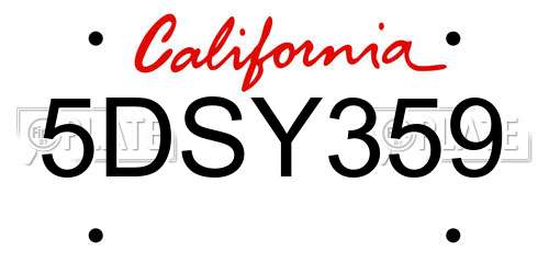 5DSY359 California License Plate