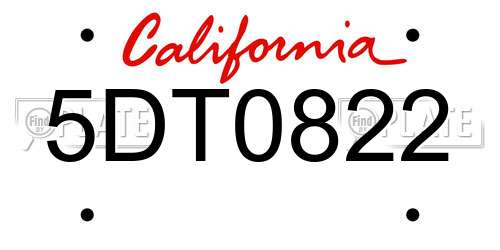 5DT0822 California License Plate