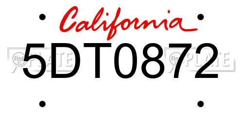 5DT0872 California License Plate