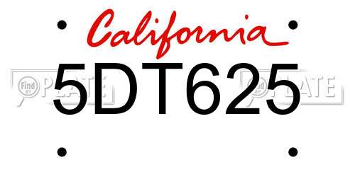 5DT625 California License Plate