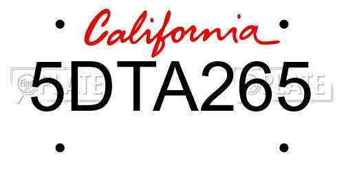5DTA265 California License Plate