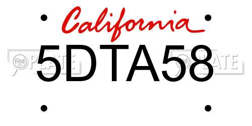 5DTA58 California License Plate