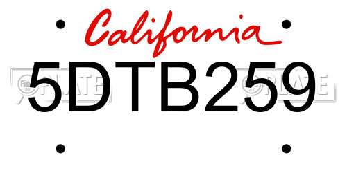 5DTB259 California License Plate