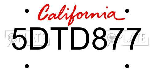 5DTD877 California License Plate