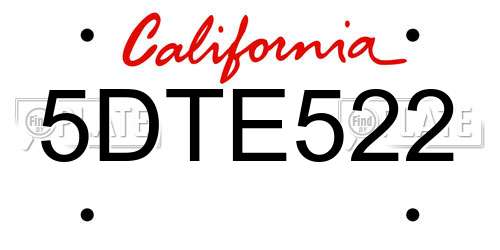 5DTE522 California License Plate