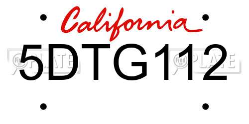 5DTG112 California License Plate