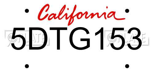 5DTG153 California License Plate