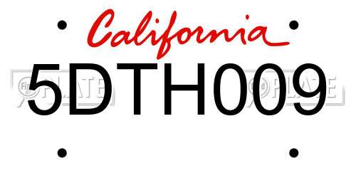 5DTH009 California License Plate