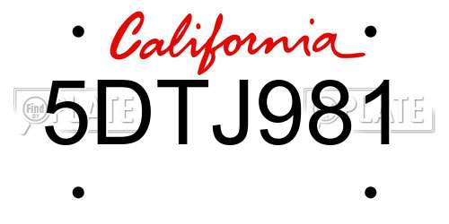 5DTJ981 California License Plate