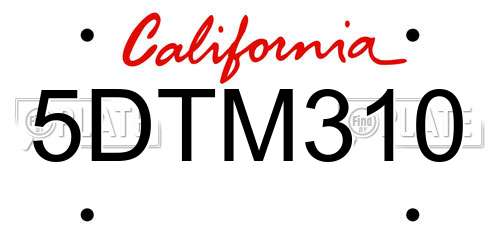 5DTM310 California License Plate