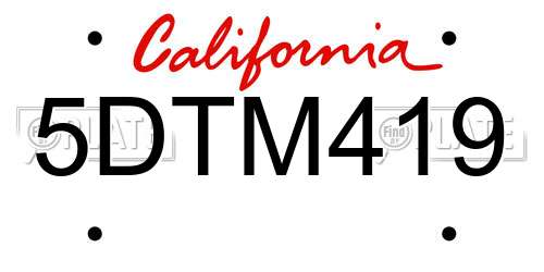 5DTM419 California License Plate