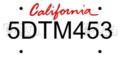 5DTM453 California License Plate