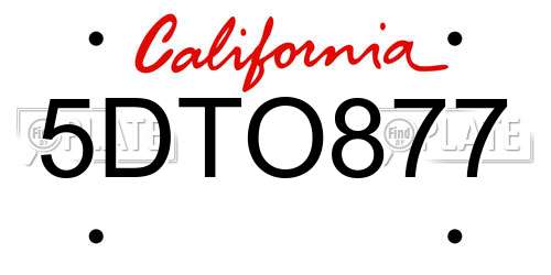 5DTO877 California License Plate