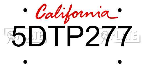 5DTP277 California License Plate