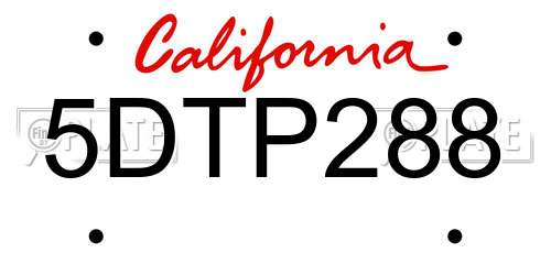 5DTP288 California License Plate