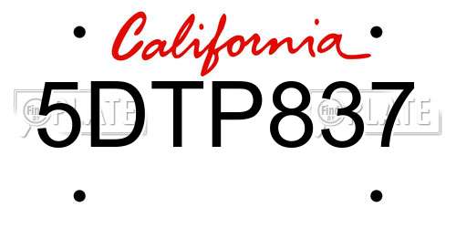 5DTP837 California License Plate