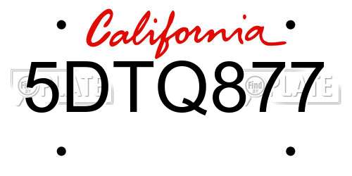 5DTQ877 California License Plate
