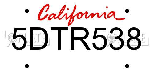 5DTR538 California License Plate