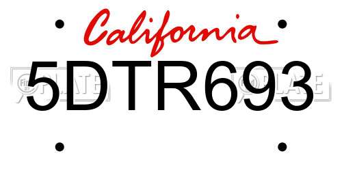 5DTR693 California License Plate