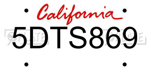 5DTS869 California License Plate