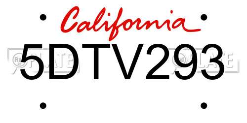 5DTV293 California License Plate