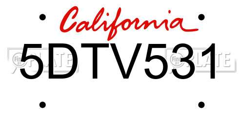 5DTV531 California License Plate