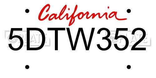 5DTW352 California License Plate